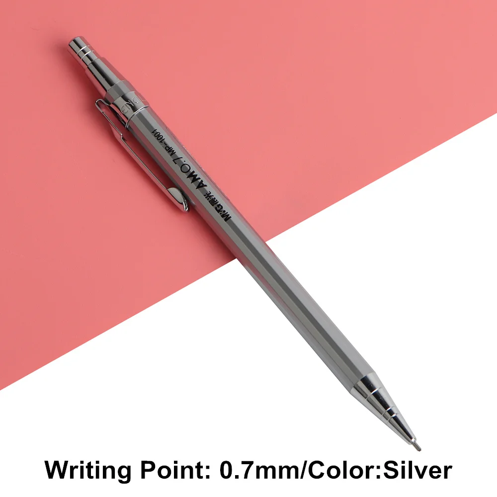 1PCS Baikingift High Quality Full Metal M&G Mechanical Pencil 0.5-0.7mm For Professional Painting And Writing School Supplies - Цвет: 0.7mm Silver