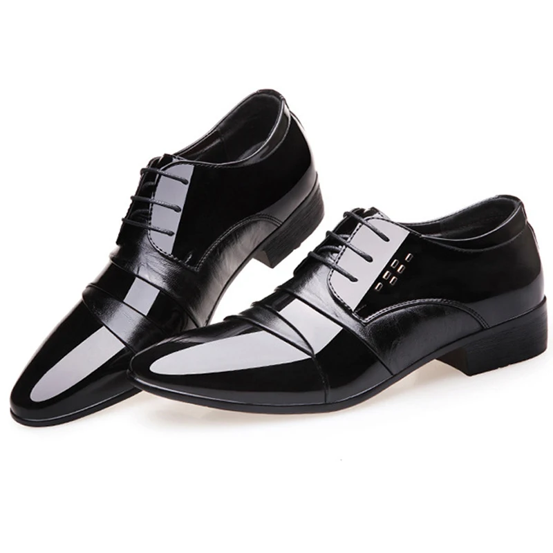 

British Style Men PU Leather Dress Shoes Lace-up Pointed Toe Male Formal Wedding Shoes Oxford Black Zapatos De Hombre SH54