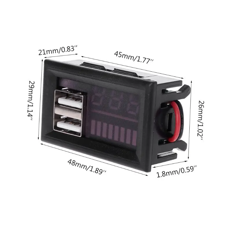 Красный светодиодный вольтметр с цифровым дисплеем, мини-измеритель напряжения, тестер батареи, панель для постоянного тока 12 В, автомобилей, мотоциклов, транспортных средств, выход USB 5V2A