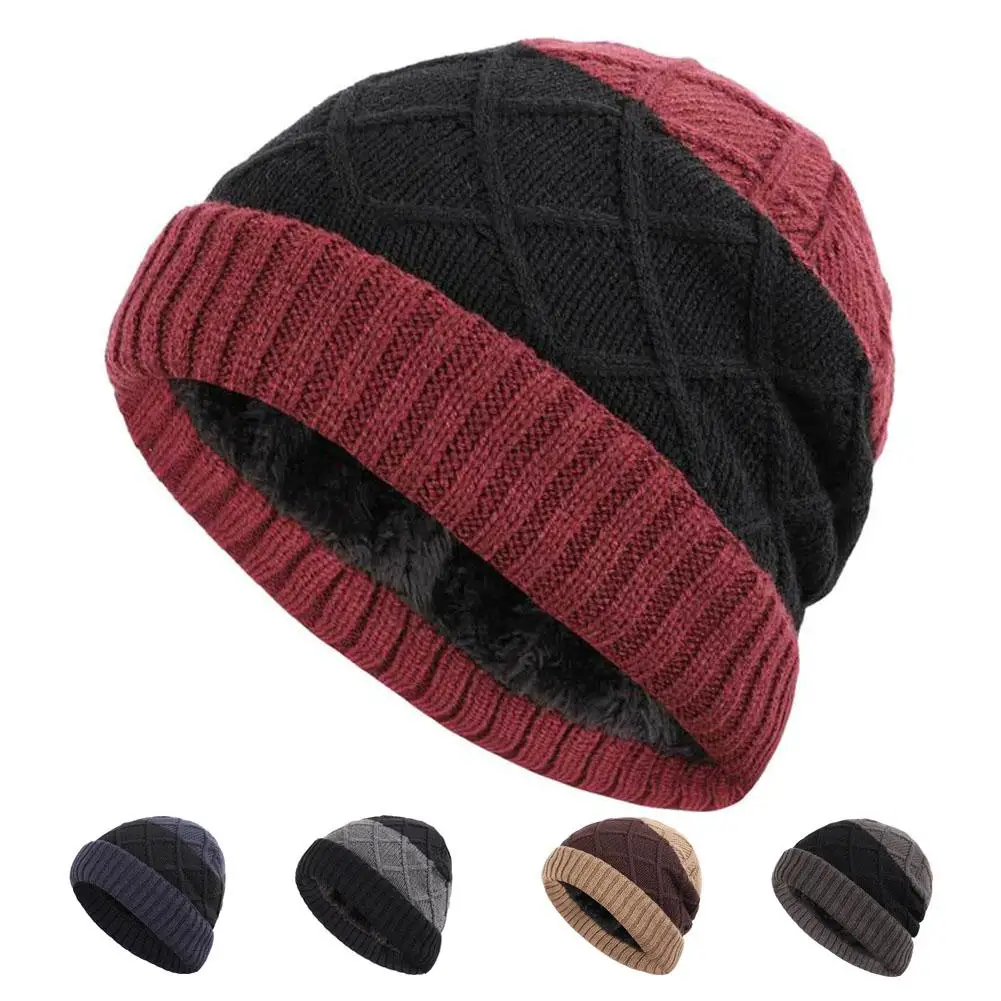 Вязаная хлопковая шапка-унисекс шерстяная шапка клетчатая шапка с манжетой вязаная теплая шапка для осени и зимы