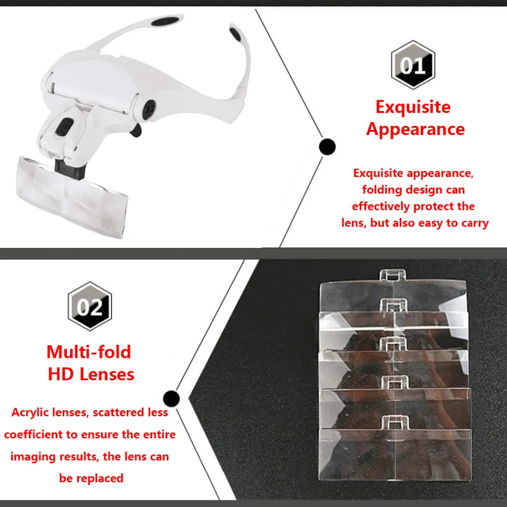 Регулируемая Лупа на голову увеличительное стекло лупа 1,0X1,5X2,0X2,5X3,5X5 объектив с светодиодный увеличительным стеклом es