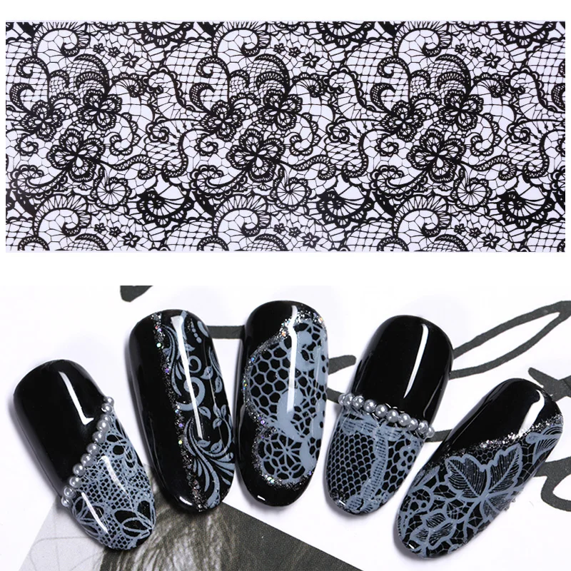 

20PCS/10PCS Lace Flower Patterns Nail Foils Set Black White Starry Sky Decals Tips Nail Art DIY Design Transfer Stickers