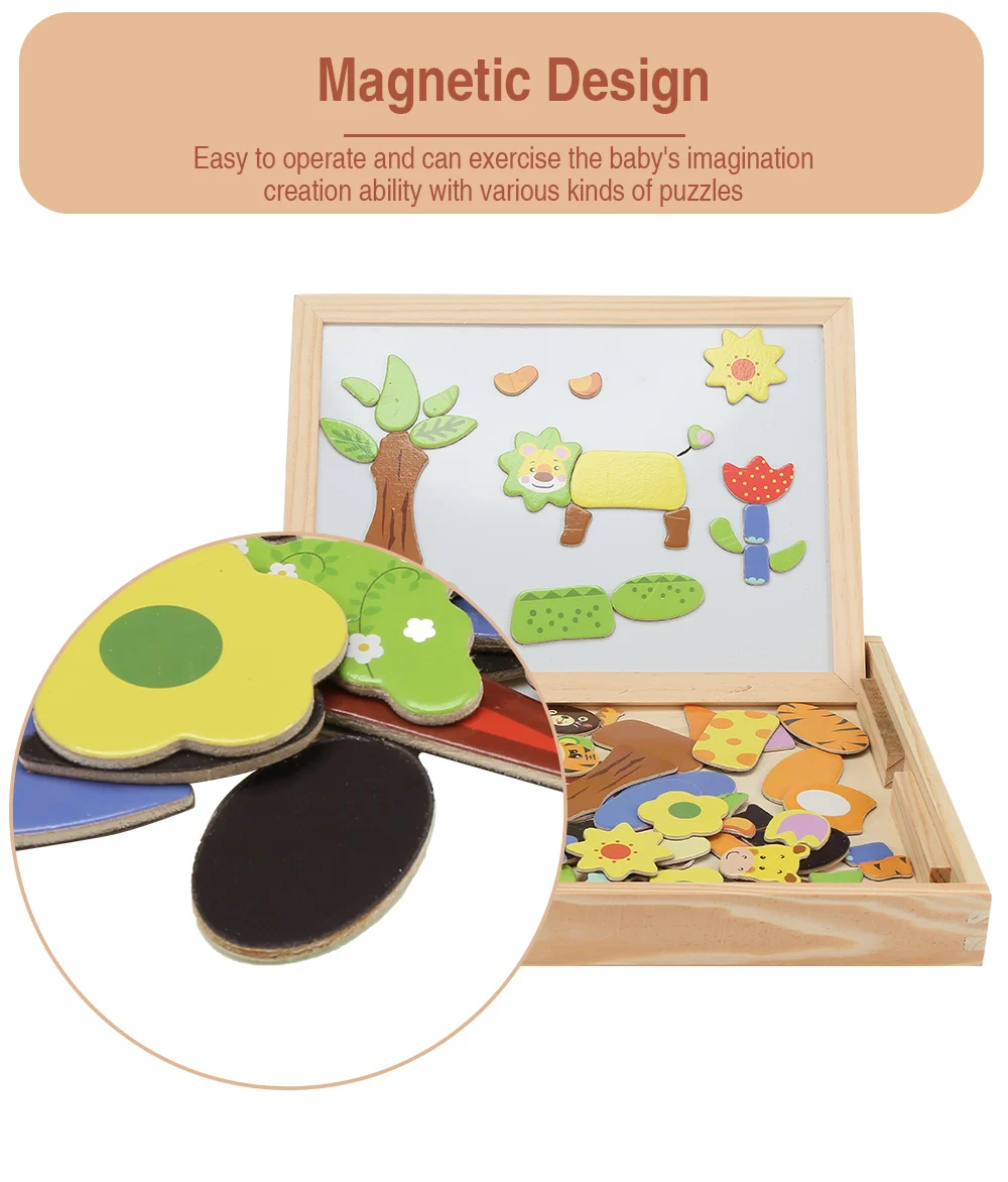 Деревянный магнитный паззл Дети Jigsaw доска для рисования Дети образовательные игрушки мультфильм магнитные головоломки доска для