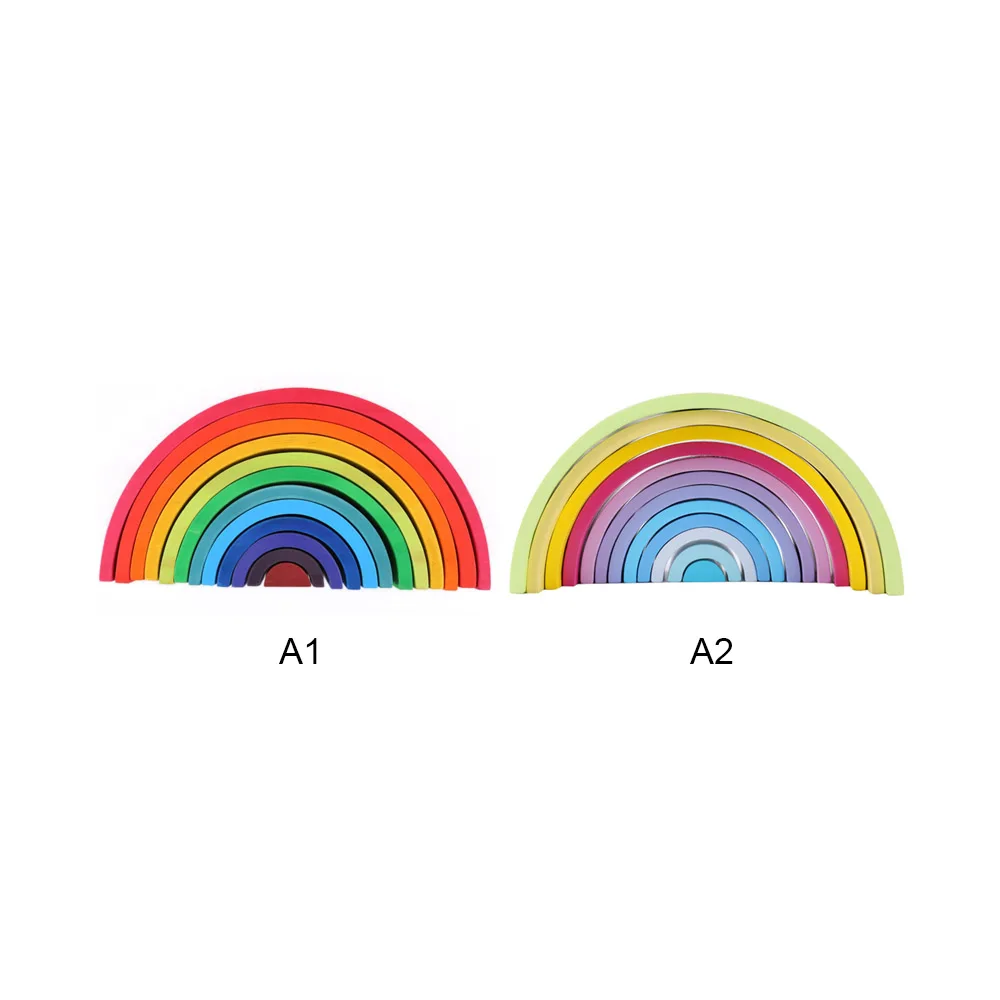 

MrY 12 Pcs Wooden Educational Blocks Learning Rainbow Colored Arch Bridge Building Shapes Sorting Preschool Toy