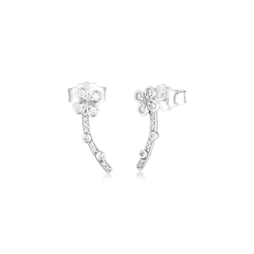 

CKK Draped Four-Petal Flowers 925 Sterling Silver Studs Earrring Original Jewelry Making For Women Anniversary Gift