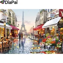 DIAPAI Алмазная картина 5D DIY полная квадратная/круглая дрель "улица Парижа пейзаж" Алмазная вышивка крестиком 3D декор A25095