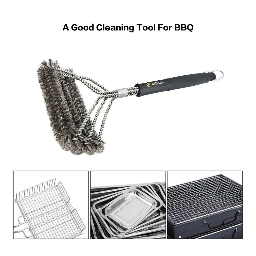 Grill Brush Barbecue Grill BBQ Brush Clean Tool Stainless Steel Wire Bristles Non-stick Cleaning Brushes With Handle