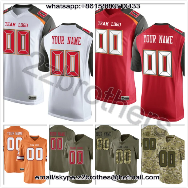 

OEM Factory Custom American Football Jerseys Design DIY Logo Stitch Embroidered Team T-Shirt Tampa Bay Draft Red White Camo Men