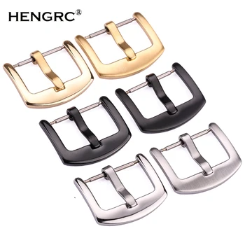 HENGRC Metal Watch Band Buckle 18 20 22 24mm Men Watchband Strap Silver Black Stainless Steel Clasp Accessories leather watchband strap 12 14 16 18 19 20 22 24 mm stainless steel buckle men women replace band watch accessories