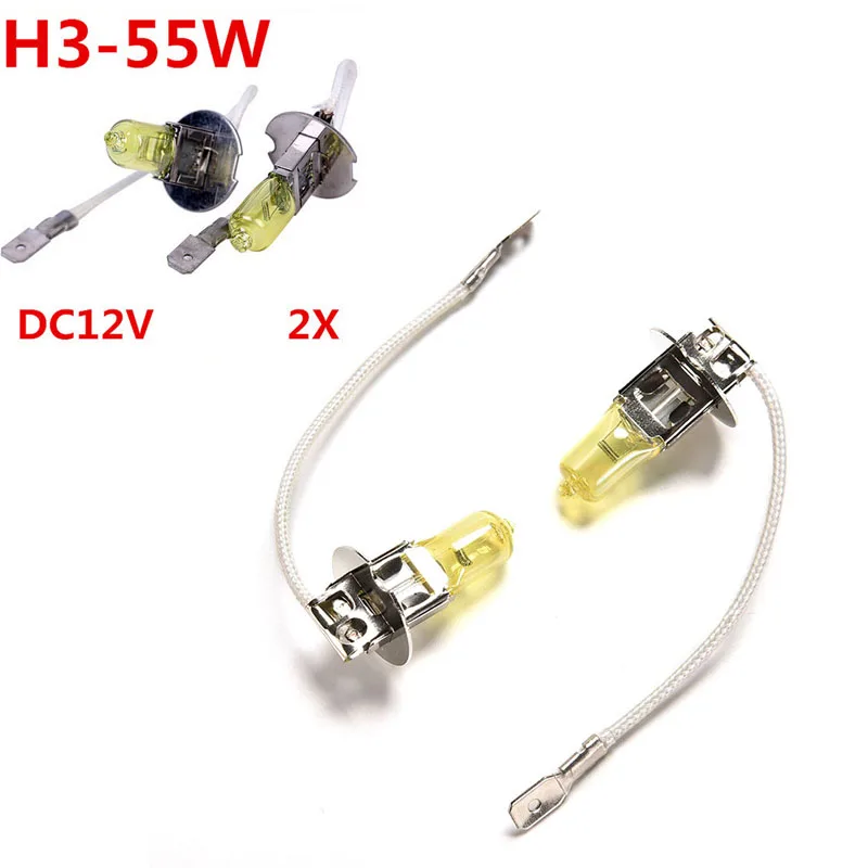 

2pcs/lot H3 12V 55W Light Bulbs Halogen Xenon Golden Yellow Fog Factory Price Car Styling Parking