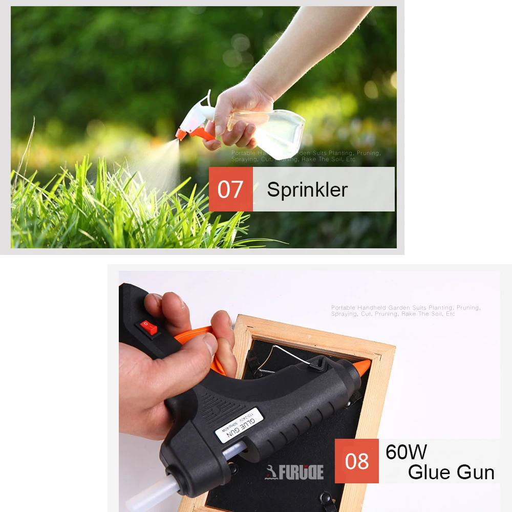 GHIXACTO 10pcs Gardening Tools Set Combination Pruning Pruner Flower Planting Shovel Spade Rake Fork Heat Melt Glue Gun With box
