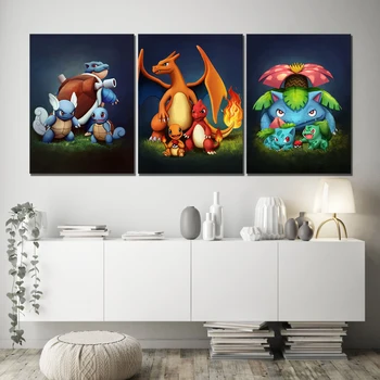 

Canvas Painting Printed Home Decoration 3 Pcs Pokemon Pocket Monster Anime Wall Artwork Modular Pictures Poster For Living Room