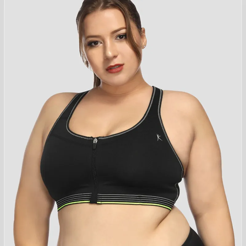

Full cup thin pad front zipper large size sports underwear bra without rim bra