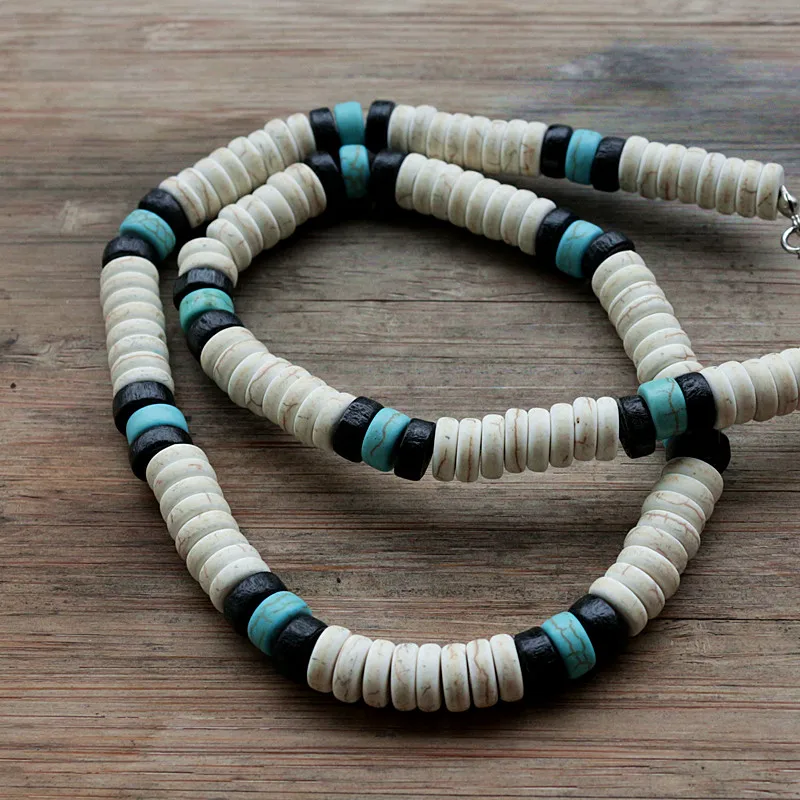Серфер ожерелье из белых, черных и синих бусин для мужчин племенные ювелирные изделия