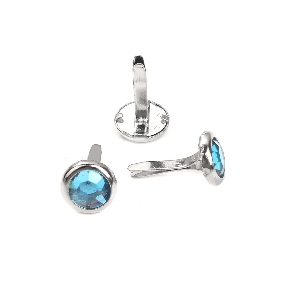 

Brads Scrapbooking Embellishment DIY Craft Jewelry Making Findings Round Silver Tone Color Blue Rhinestone 14x9mm 20PCs