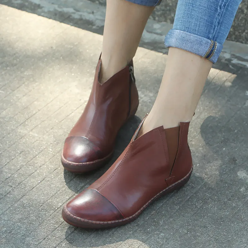 À 996 Fermeture Côté Brown Semelles Chaussures Rétro Talon Des Femmes De Designers Boot 9 Main Luxe Doux Glissière Art La Courtes Moyen Bottes OTPukZiX
