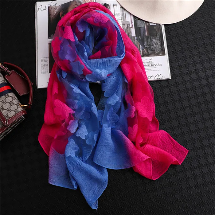 Floral Lightweight Shawls for Women 100/% Silk Feeling Scarves for Women Blue Rose Pattern Wraps