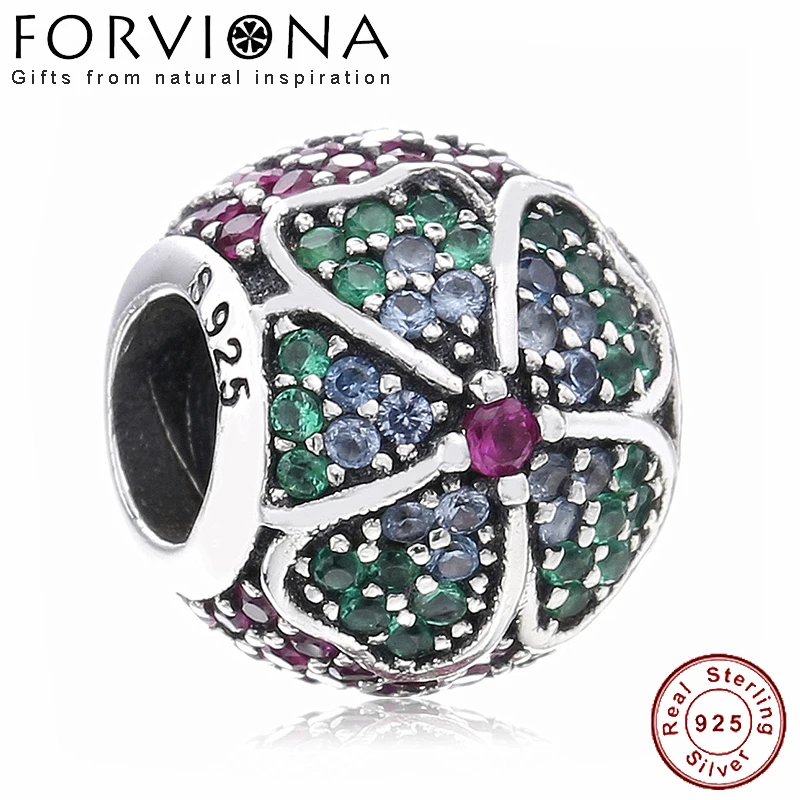 

100% Pure 925 Sterling Silver Bead Glorious Blooms Charm Fit Original Pan Bracelet Bangle DIY Silver Jewelry