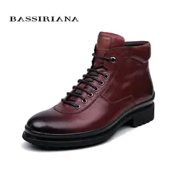 BASSIRIANA/новые зимние из натуральной кожи мужская повседневная обувь на шнуровке черного цвета и цвета красного вина размер 39–45