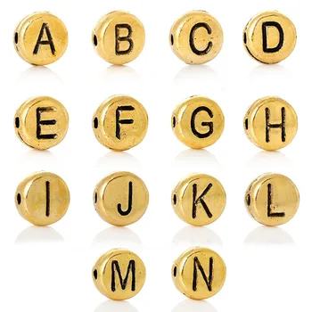 

DoreenBeads Letter A/I/N Spacer Beads Flat Round gold color tone Alphabet/Letter About 7mm(2/8") Dia,Hole:Approx 1.2mm,100 PCs