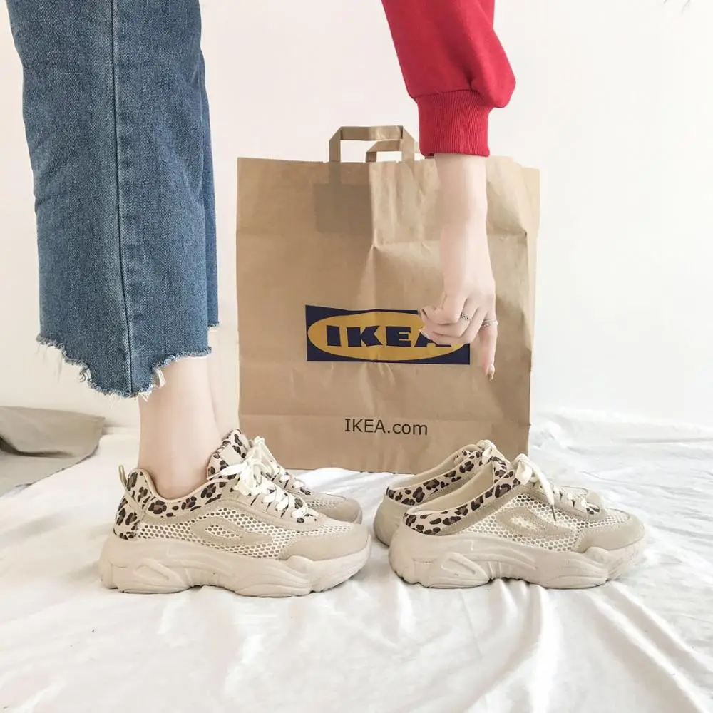 Shoes Women Casual Shoes Sneakers Women Summer Breathable Mesh Fashion Chunky Slippers Women Platform Leopard 2019 Brand Mule