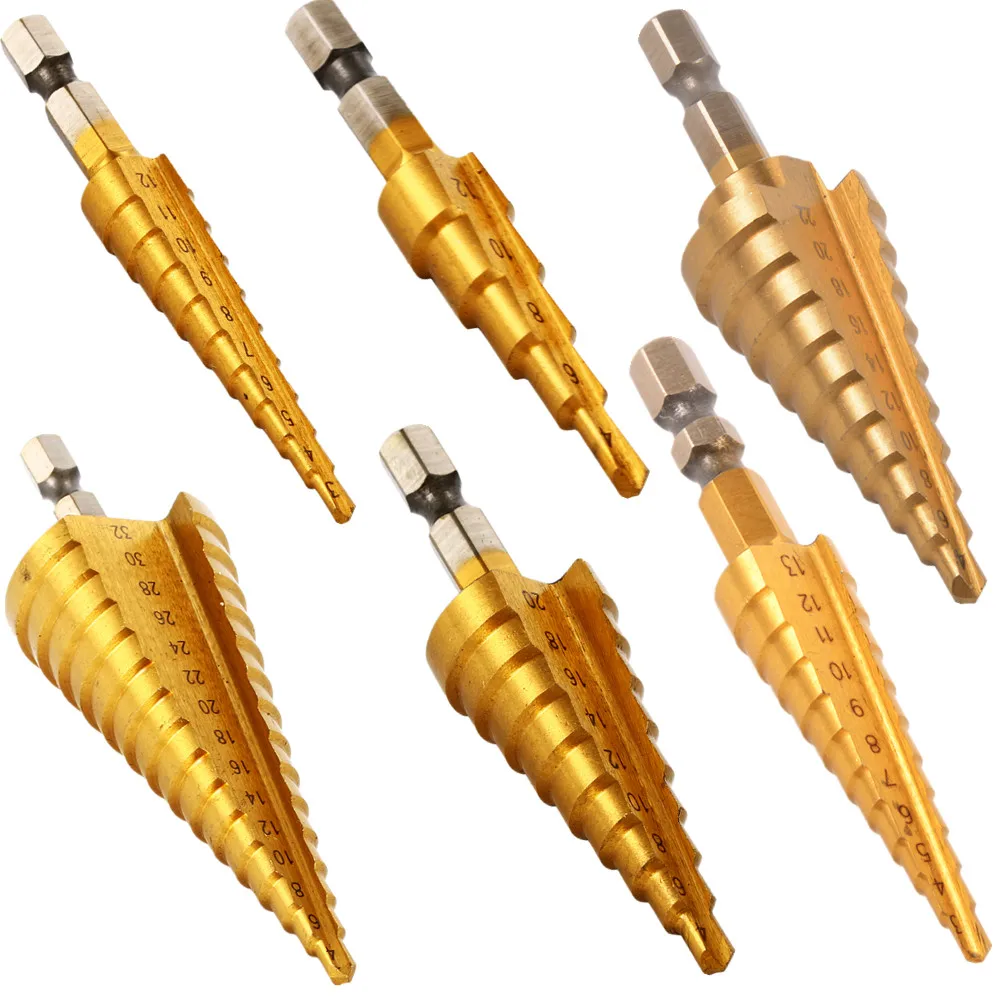 Hex Titanium Step Cone Drill Bit Hole Cutter HSS For Sheet Metal Wood