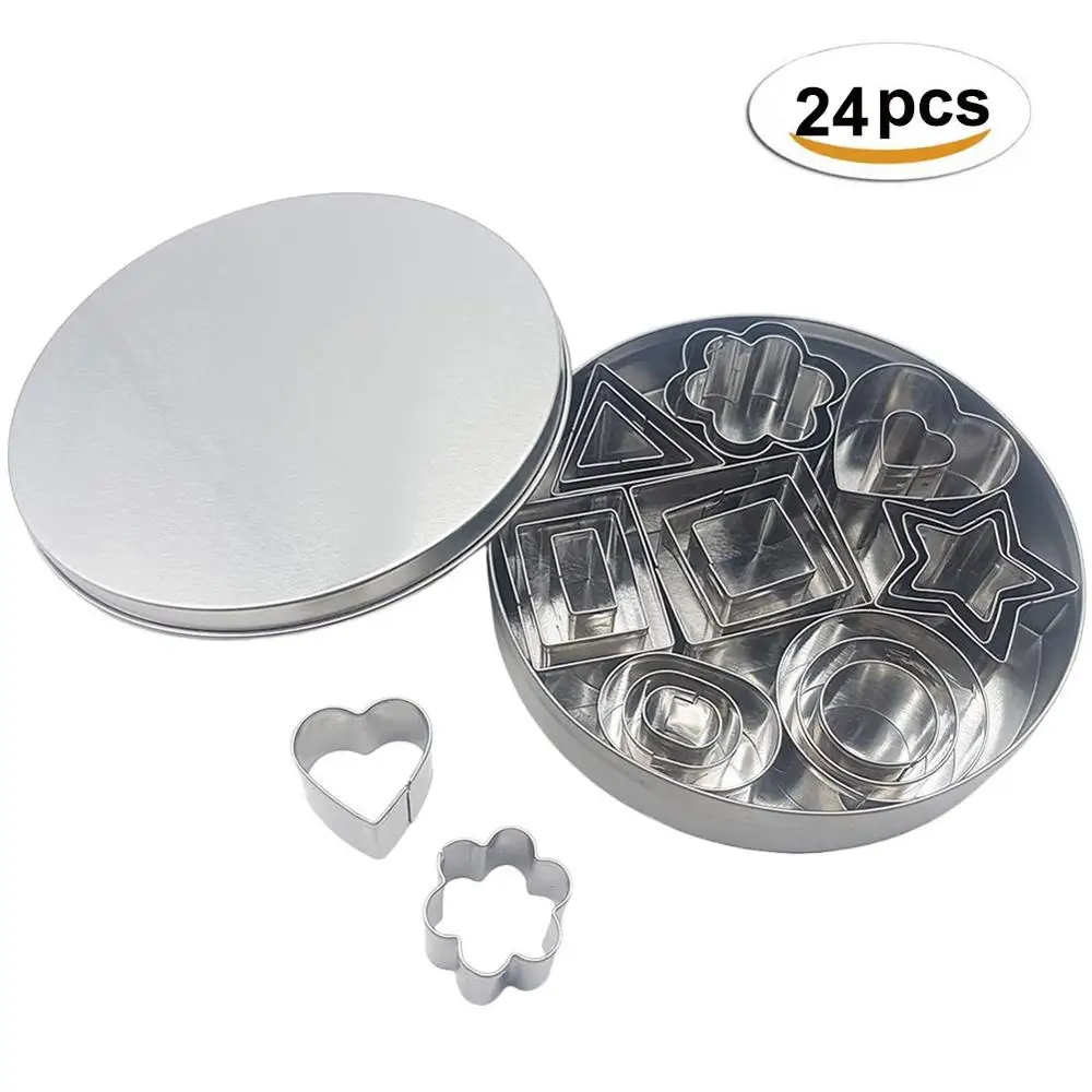 

24 PCS Mini Geometric Shaped Cookie Biscuit Cutter Set Stainless Steel Rectangle Square Heart Round DIY Cake Baking Metal Molds
