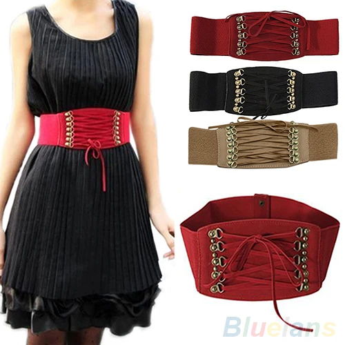 

Hot Fashion Women's Lady Rivet Elastic Buckle Wide Waist Belt Waistband Corset 8N8I