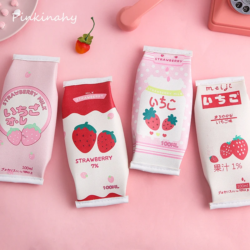 Японские Розовые Клубника молока из искусственной кожи чехол большой Ёмкость сумка для хранения канцелярских Escalar Papelaria школьные принадлежности