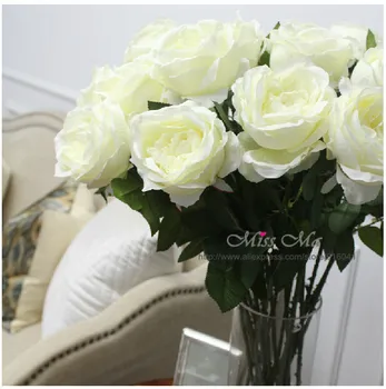 

INDIGO- Wholesale 100pcs White Classic Rose Decorative Artificial Flower Rose Peony Rose Party Wedding Silk Rose Free Shipping