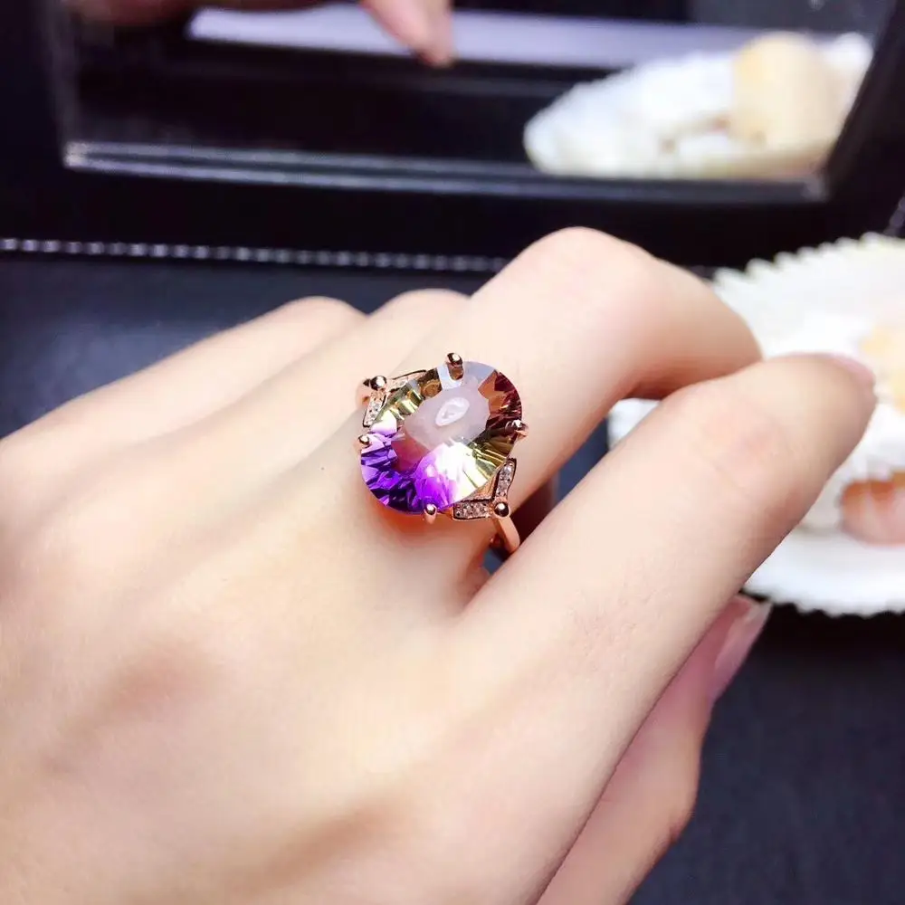 

purple yellow natural ametrine gemstone ring and necklace jewelry for women with 925 silver