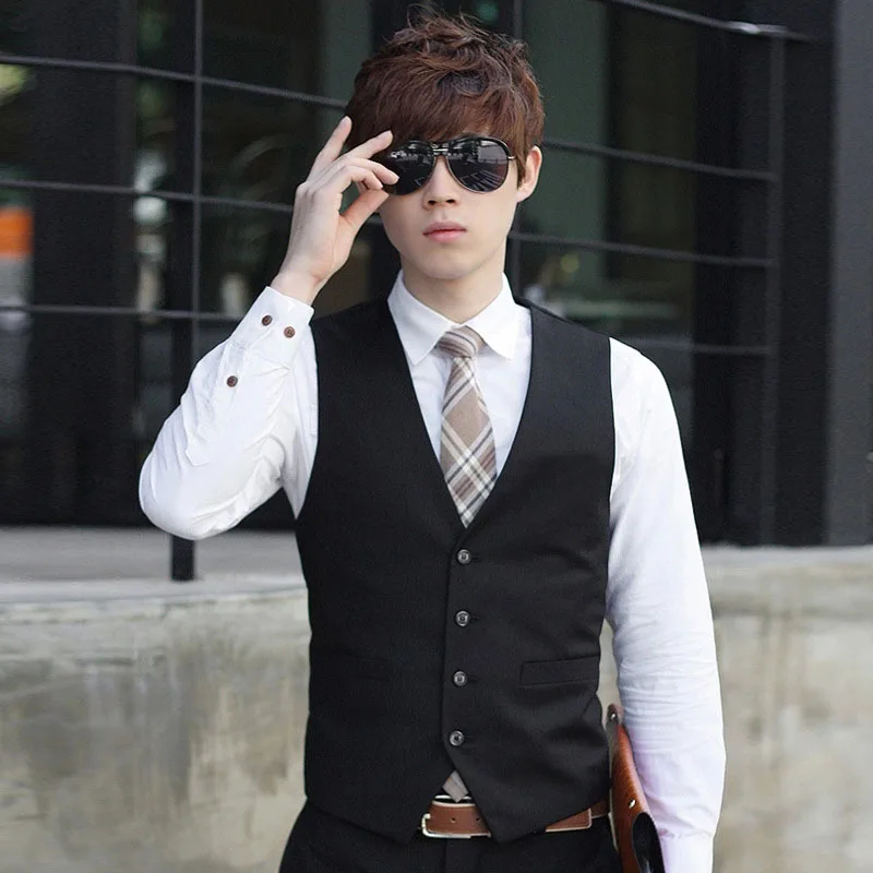 

Men Solid Color Waistcoat Slim Fit Single-breasted Business Casual Vest for Spring GDD99