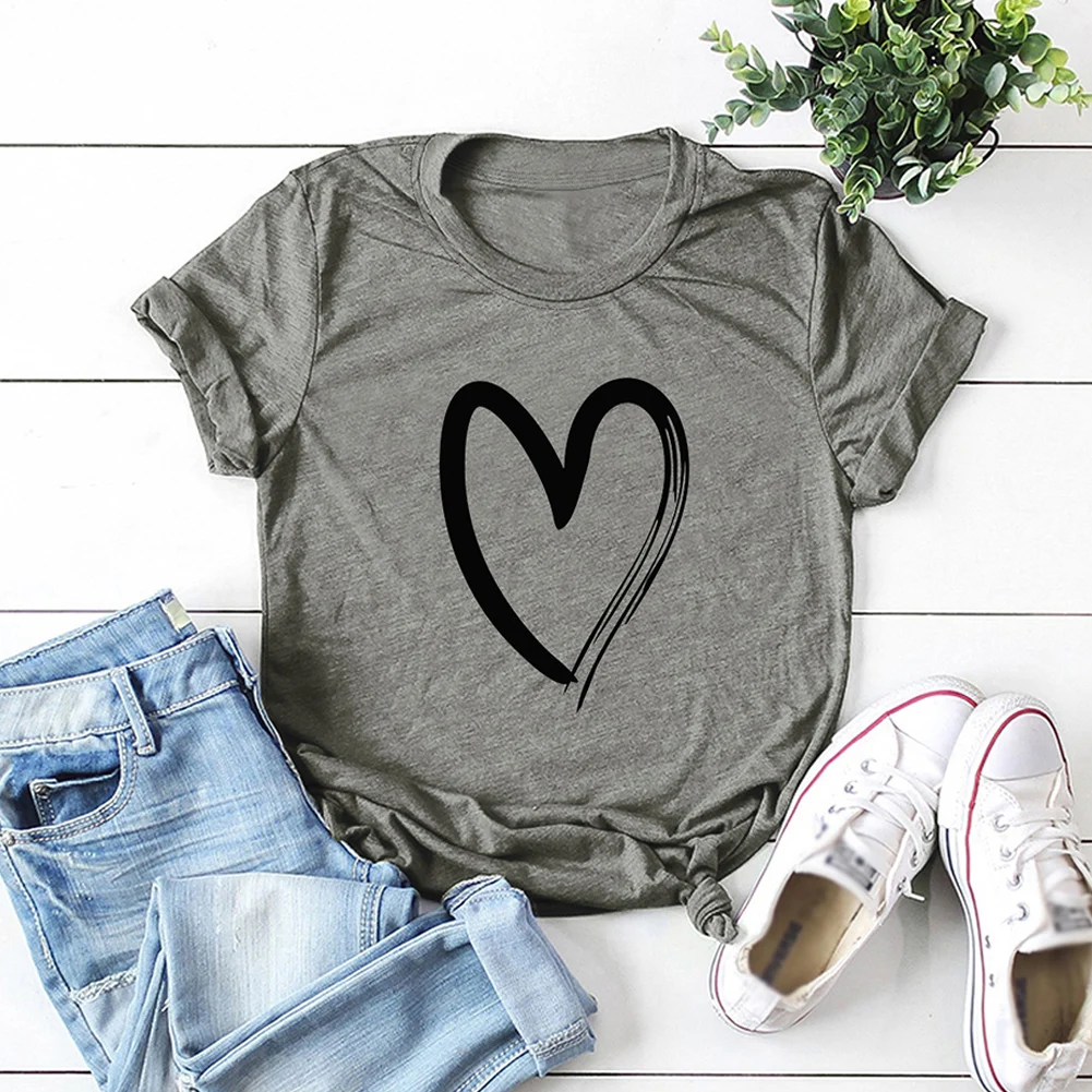 

Women Plus Size 5xl Heart Print T Shirt 100% Cotton O Neck Short Sleeve Summer T-Shirt Tops Casual Tshirt women shirts