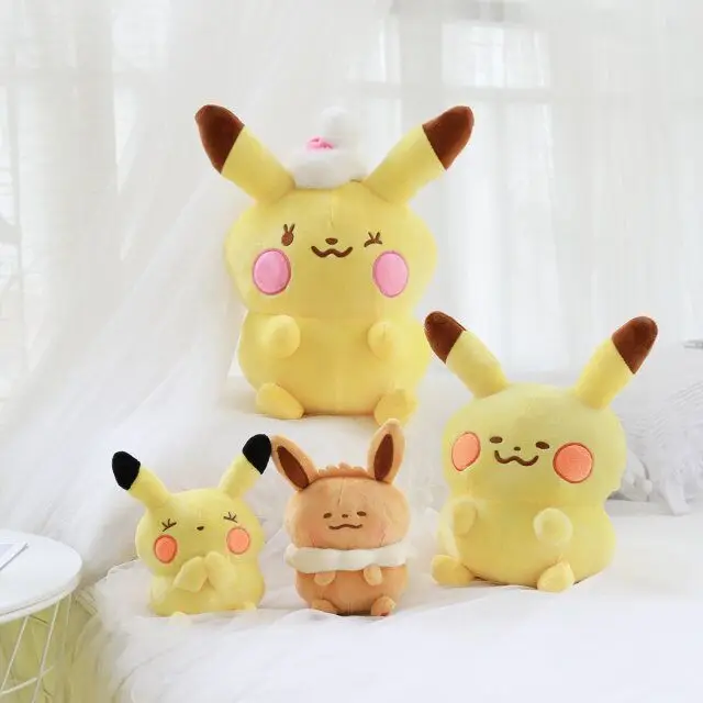 

Q version kawaii pikachu eevee plush toy lovely cartoon stuffed soft sofa pillow doll cute gift for girl Children's Day present