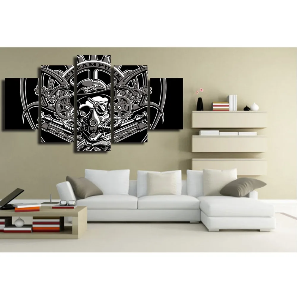 Black skull canvas wall art abstract print home decor for living room