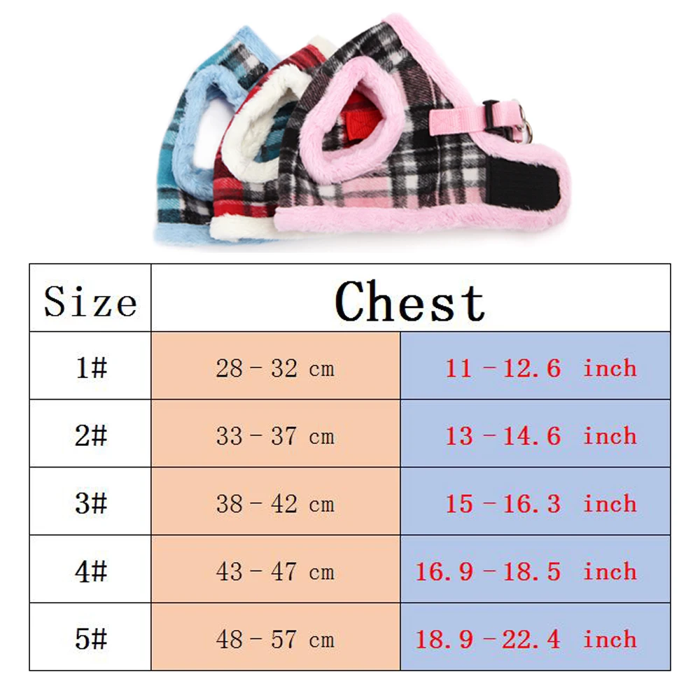 Набор теплых шлеек для домашних животных для маленьких и средних собак, кошек, Регулируемый мягкий меховой клетчатый жилет для домашних животных, зимний нагрудный ремень для чихуахуа, Йоркшира