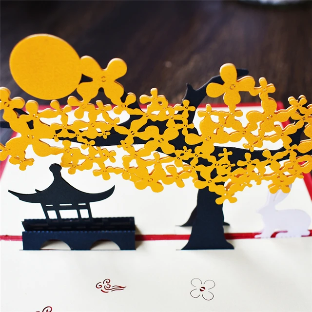 3D Rabbit Flower Pop UP Cards Birthday Gift with envelope sticker laser cut Animal Greeting Cards postcards Mid-Autumn Festival