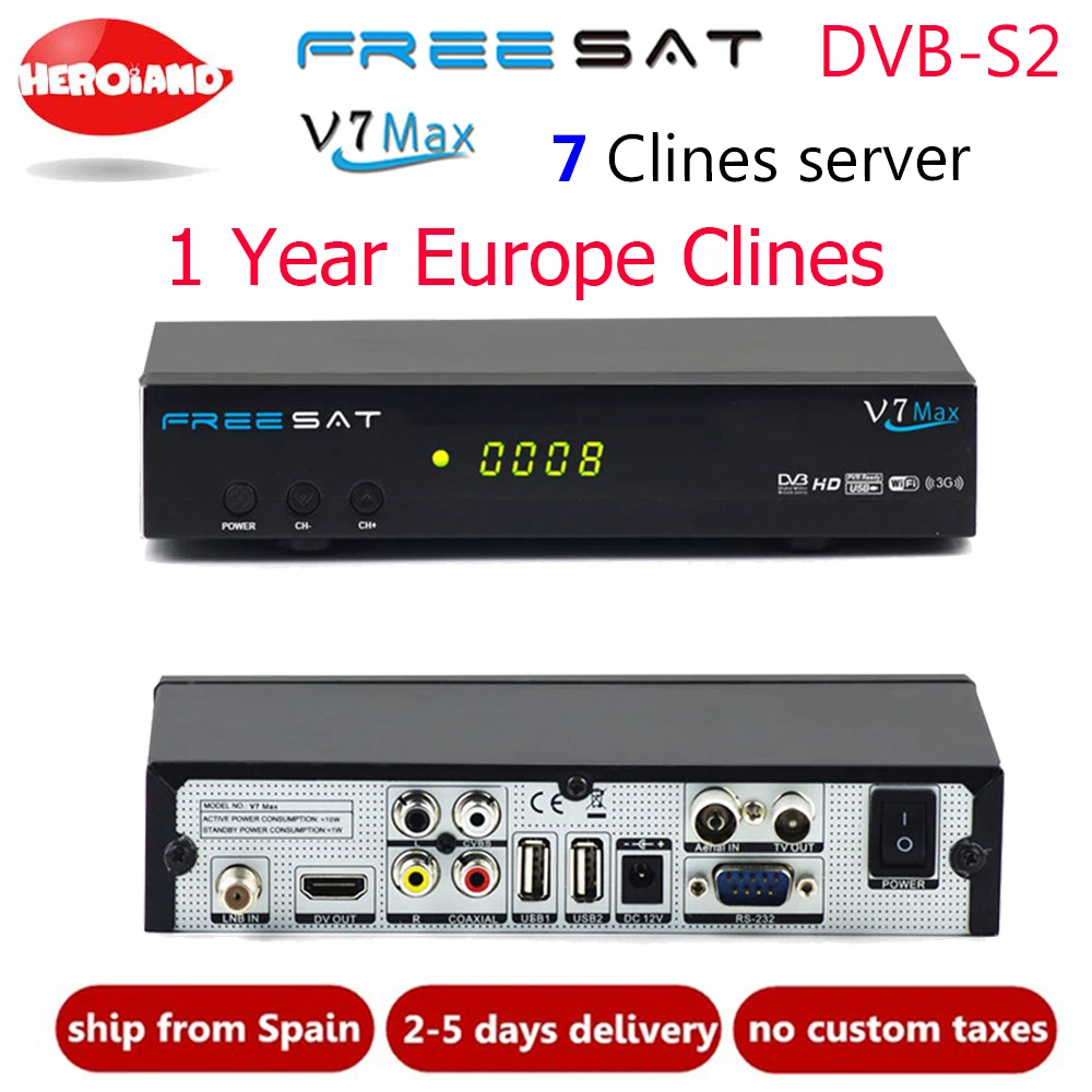 USB WIFI Satellite Receiver with 7 clines for 1 year Europe V7 MAX DVB