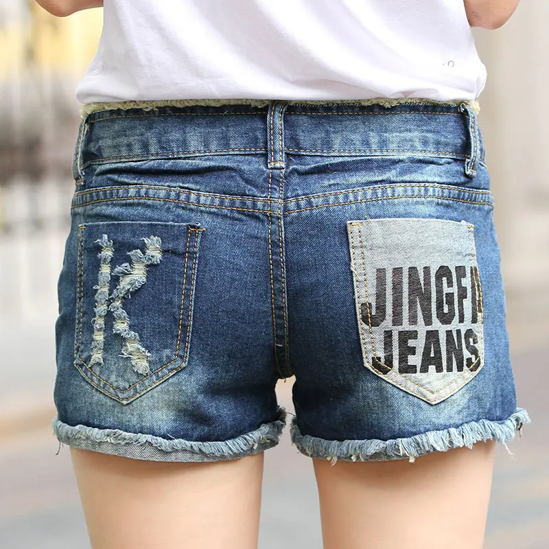 

2016 Retro Blue Ripped Fringe Dual Pockets High Waist Skinny Summer Casual Zipper Fly Women Fashion Denim Shorts