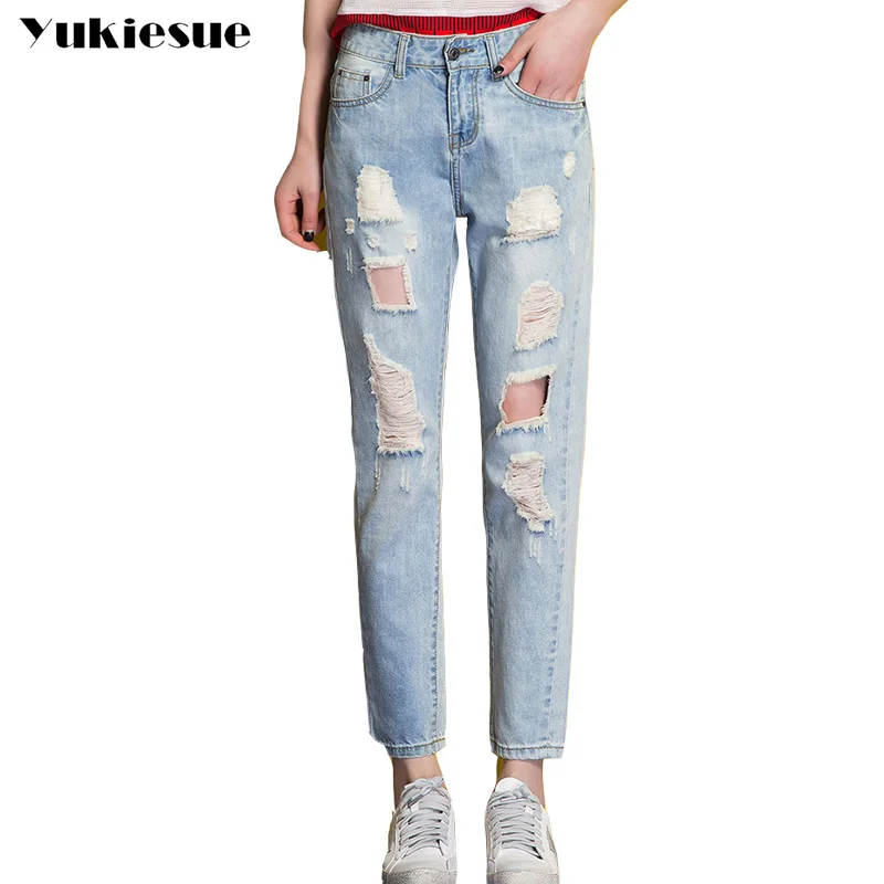 

Ripped jeans women Summer 2017 Boyfriend Jeans Women Loose Blue long Pants Female Harem Pants hole Denim jeans Ladies Trousers