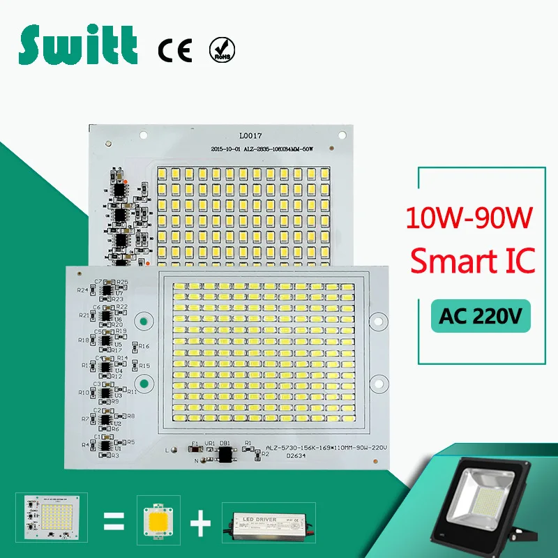 Умная светодиодный IC Светодиодная лампа чипы 220 В 10 Вт 20 Вт 30 Вт 50 Вт 90 Вт 230 светодиодный Светодиодная лампа для наружного прожектора