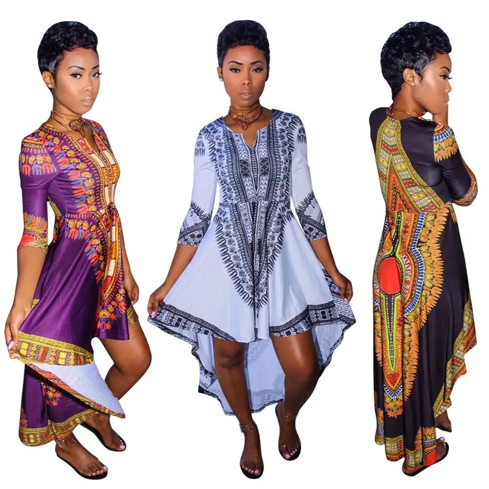 

Africa Riche Bazin Riche Women African Dresses 2017 Cotton Hot New Retro National Costume Dress Totem Irregular Color 3