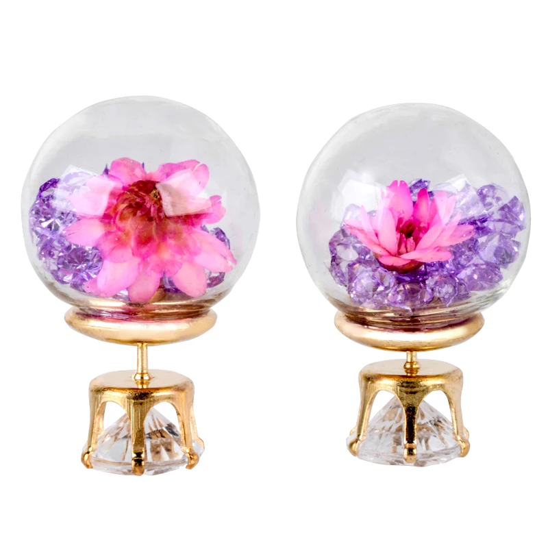 Hot Fashion Women Lady Elegant Flower Spherical Rhinestone Ear Stud Earrings