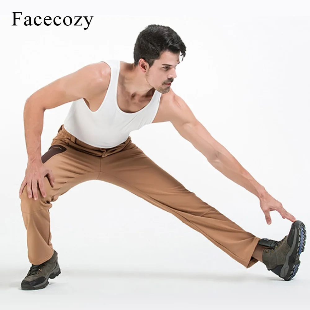 Facecozy de los hombres de invierno de senderismo Softshell pantalones de lana gruesa dentro de bolsillo 2018 a prueba de viento cálido Trekking Camping Pantalones