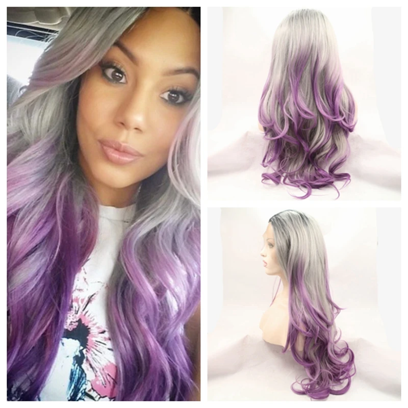 toelage Conjugeren Groen Ombre Kylie Jenner 3 T zwart Grijs paars Body wave Synthetische Haarkant  donker wortel Lijmloze Hittebestendige fiber lange haar|long hair|synthetic  lace front wigwig dark roots - AliExpress