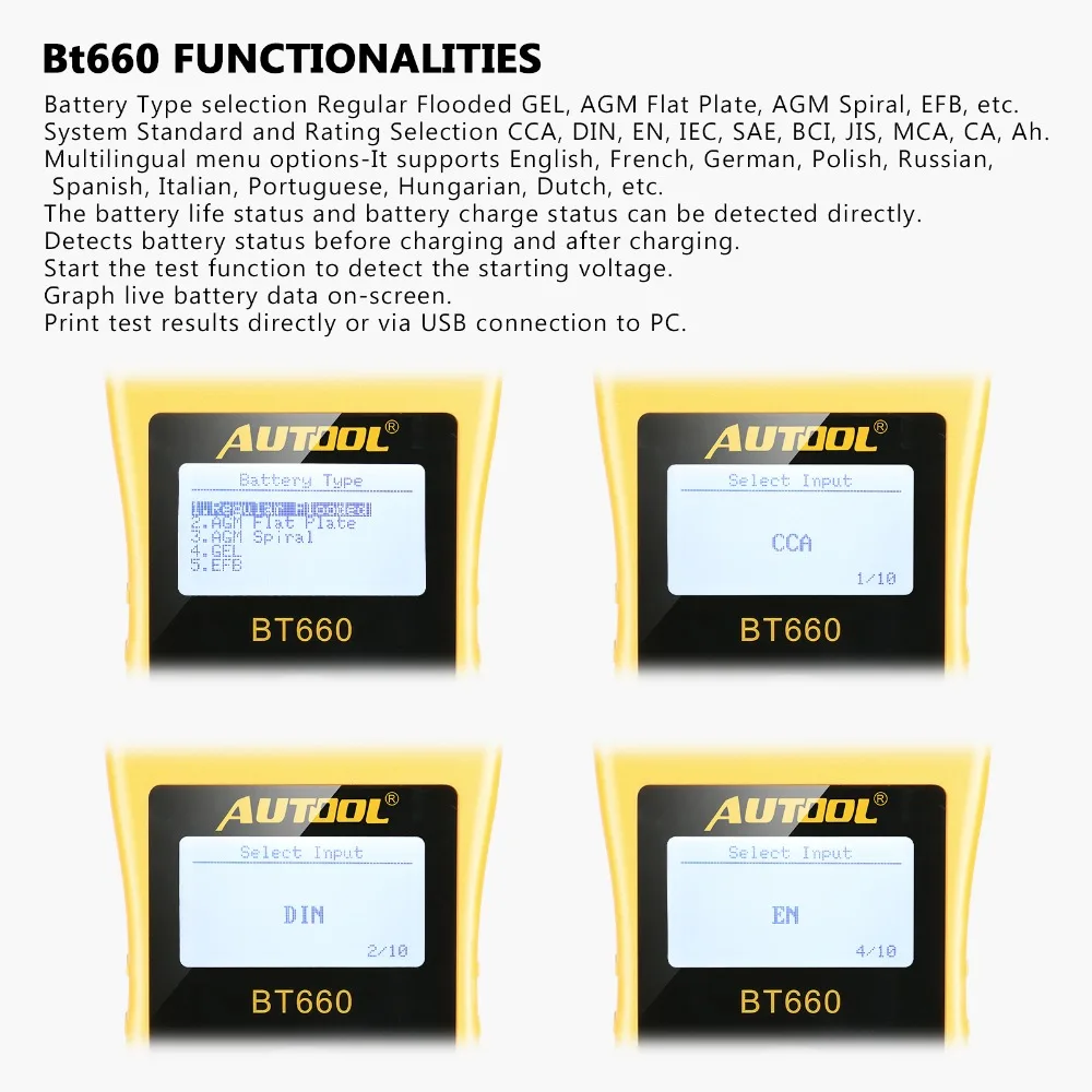Отличное качество AUTOOL BT660 мульти-Язык тестер системных батарей встроенный Термальность Аккумулятор для принтера зарядки Системы тестер