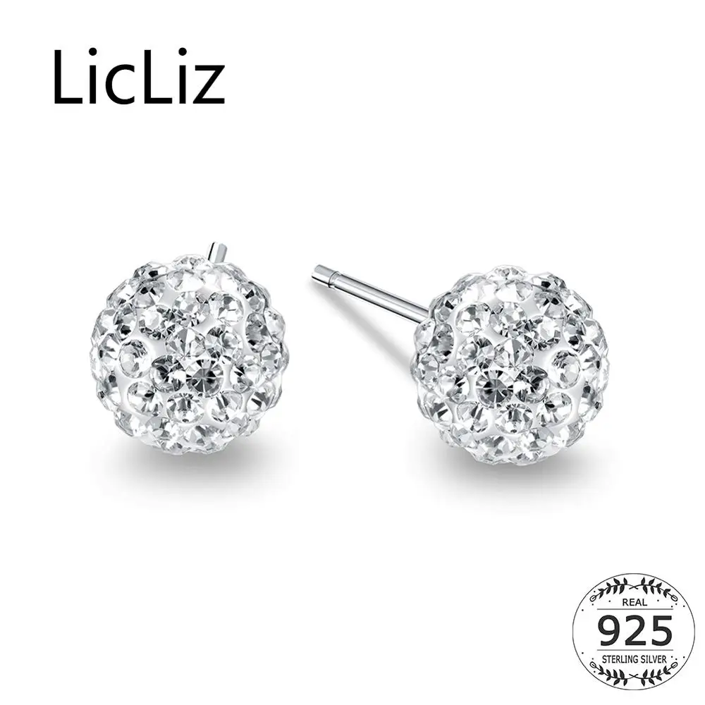 

LicLiz 925 Sterling Silver Ball Stud Earrings For Women Ear Piercing Earings Micro Pave Cubic Zircon Stud Earring Posts LE0345