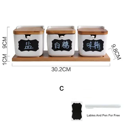 Керамика, емкости для хранения специй для соли, для приправ горшок специи фарфоровая шкатулка бамбуковой крышкой и наклейки Кухня контейнеры для хранения Организатор инструменты - Цвет: C