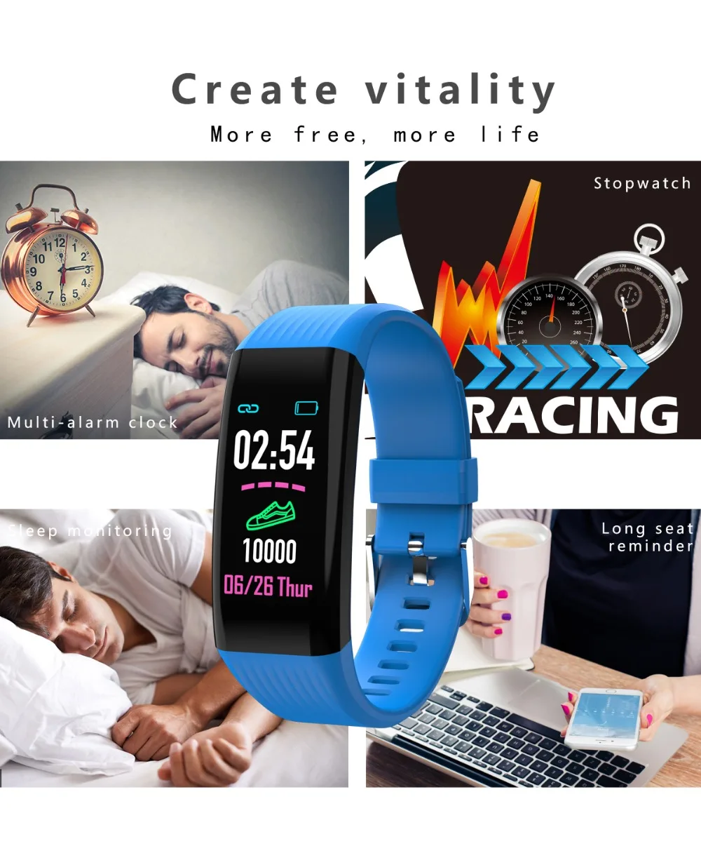 Умные часы B06 с цветным экраном, шагомером, пульсометром, кровяным давлением, монитором сна, фитнес-трекером, смарт-браслетом