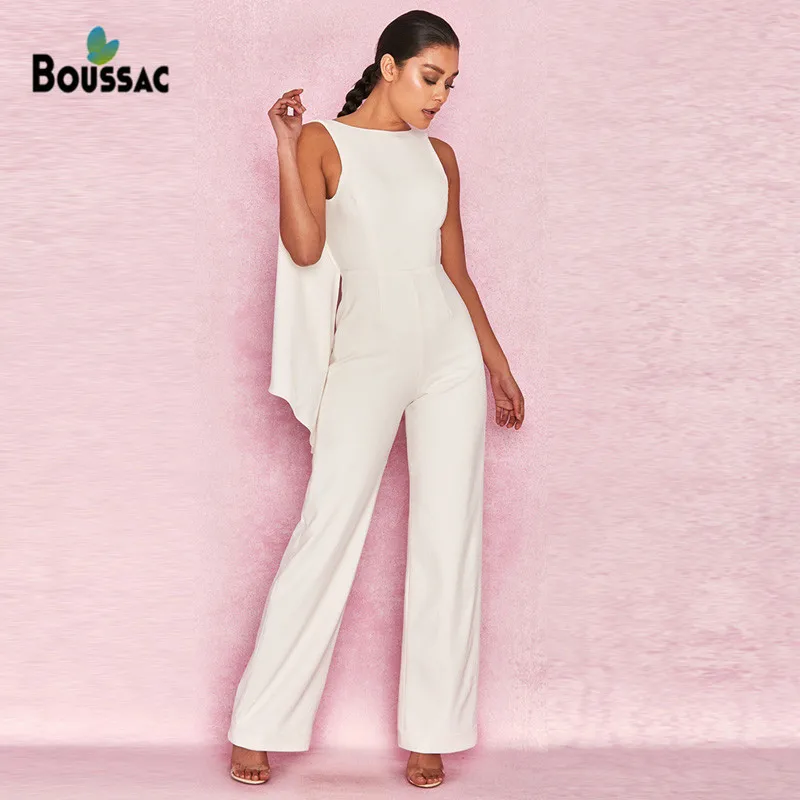 

BOUSSAC Women New Style Sexy Jumpsuit White Color Rompers Backless With Ribbon Jumpsuit One Piece Suit High Quality Stylish